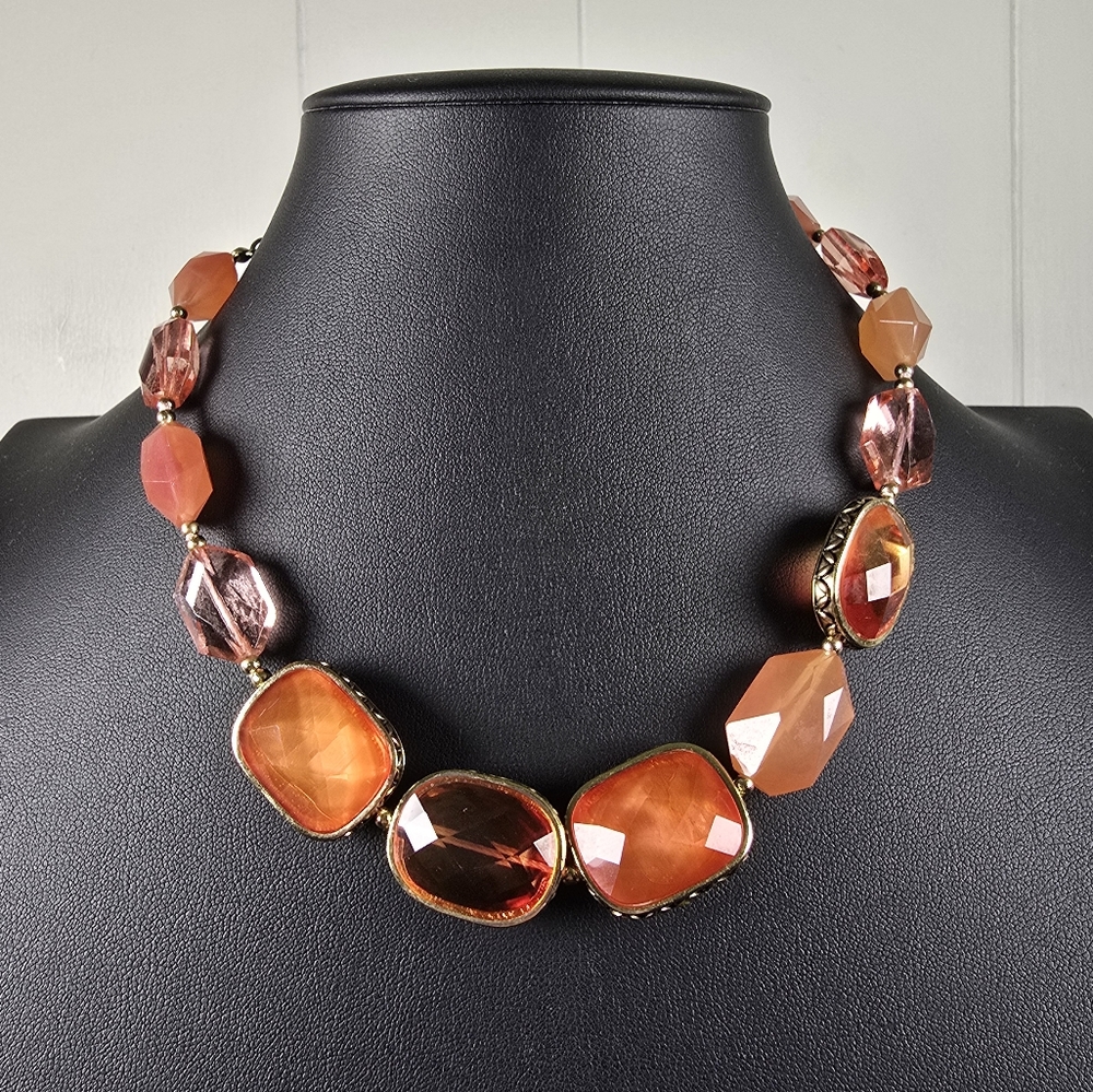 Vibrant Orange and Clear Beaded Necklace